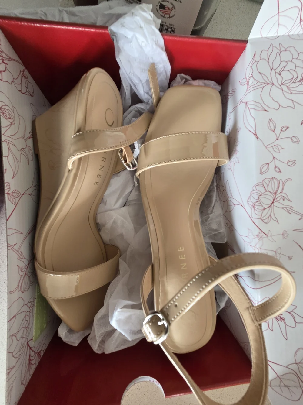 Journee Collection Nude Patent Wedge Sandals with Ankle Strap